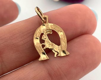 Vintage Widder Hufeisen Sternzeichen Charm Anhänger 10k Gelbgold (G)