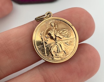 Vintage 9ct Yellow Gold Saint Christopher Pendant Charm