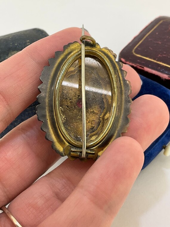 Victorian Pearl Ruby Paste Locket Back Brooch (G) - image 6