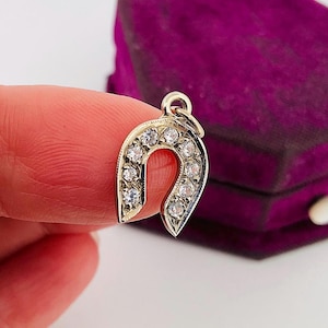 Vintage 14k Weißgold Cubic Zirkonia Hufeisen Charm Anhänger
