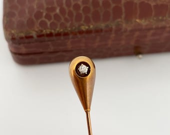 Spilla antica Enos Richardson in oro 14 carati con diamante, taglio Old Mine, con scatola.