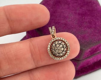 Vintage 10k Rose Gold Diamond Cluster Pendant Congac Diamonds