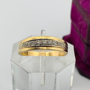 ヴィンテージ 14K イエローゴールド ダイヤモンド テーパード バンドリング - サイズ 5.5 - ホワイトゴールドアクセント付き