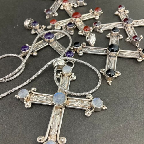 Vintage Labradorite Cross Sterling Silver shops Pendant Necklace Cabochon