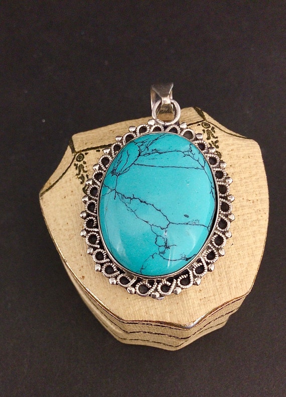 Vintage Imitation Turquoise Sterling Silver Pendan