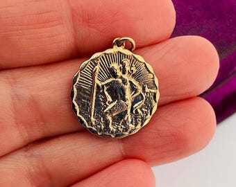 Vintage 9ct Yellow Gold Saint Christopher Pendant Charm
