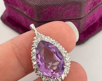 Ciondolo vintage in oro 14 carati con ametista e diamanti