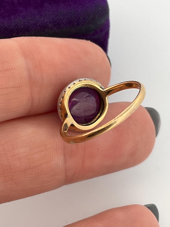 Antique Cabochon Ruby Diamond Ring - image 4