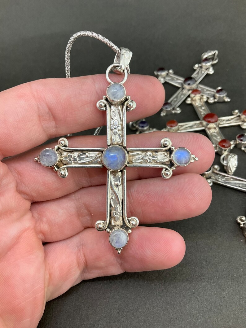 Vintage Labradorite Cross Sterling Silver shops Pendant Necklace Cabochon