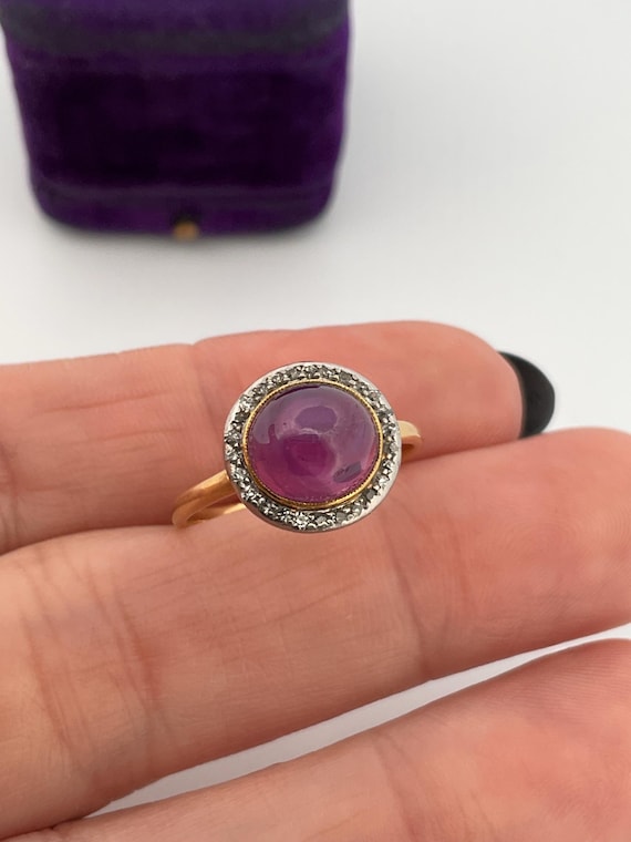 Antique Cabochon Ruby Diamond Ring - image 2