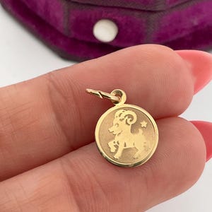 10k Yellow Gold Zodiac Aries Charm Pendant - High Polish Roped Circle, Personalized Gold Jewelry - View #8