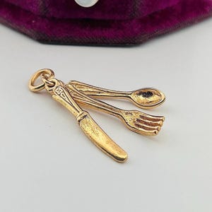 Vintage 10k Yellow Gold Cutlery Foodie Pendant