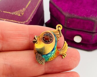 スペイン製【アンティーク魚飾金属盤】vergngene AUKtion19К Vintage 18k Yellow Gold Enamel Fish Pendant (AU54) - Etsy