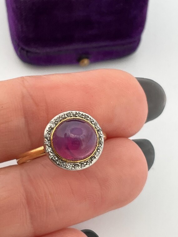 Antique Cabochon Ruby Diamond Ring - image 5