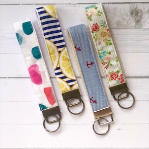 Colorful Fun Wristlet Keychain | wristlet key fob | wrist keychain| seersucker keychain | lemon keychain | keychain fob | key fob
