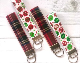 Holiday Wristlet Keychain | wristlet key fob | wrist keychain | gifts for Christmas | Christmas keychain | plaid | ornament | key fob