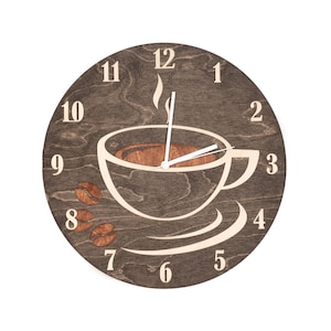 Horloge murale tasse à café en bois horloge horloge en bois décoration murale cadeau