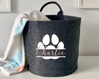 Personalised Felt Pet Paw Storage Basket, Pet Toy Bag, Premium Felt Storage Bag
