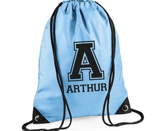 Personalised Kids Gym Bag with Name, Drawstring PE Swimming Bag, Sports Bag, Girls Boys Bag, Nursery Bag, Forest School Bag, Football Bag