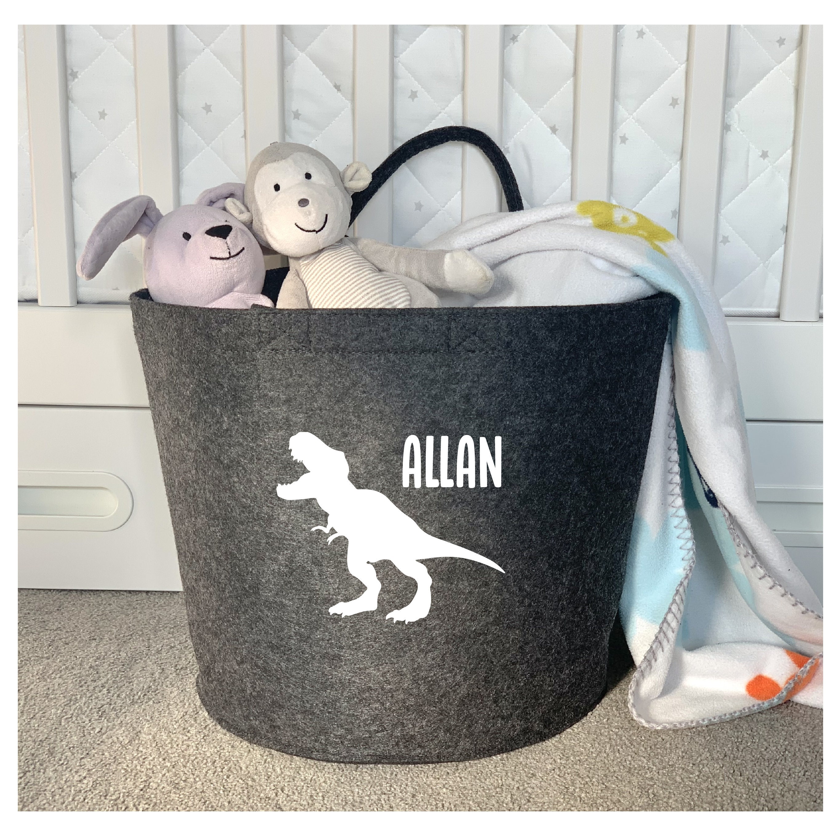 Personalised Dinosaur Toy Storage Basket Children Room Etsy