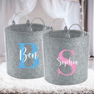 Personalised Name Felt Toy Storage Basket, Children Toy Bag, Kids Toy Box, Grey Basket