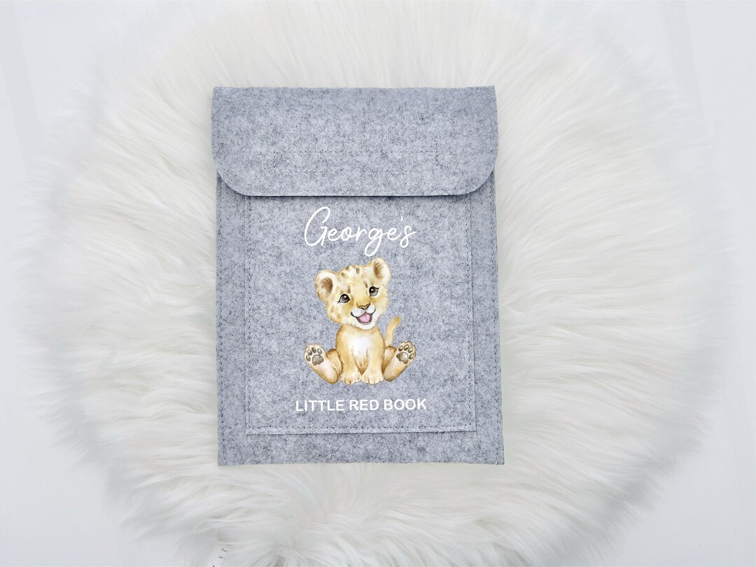 Personalised Baby Lion Red Book Folder, Safari Animal Lion Notes Folder, New Baby, Baby Shower