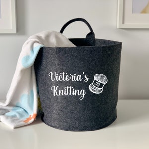 Personalised Charcoal Knitting Basket, Knitting Storage Bag, Yarn Organiser, Knitting Gift, Craft Bag, Craft Gift, Crochet Bag, Crochet Gift