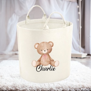Personalisierter Spielzeug Aufbewahrungskorb mit Teddy Design, Kinder Spielzeugtasche, Kinder Spielzeugkiste, Kinder Geschenk, Geburtstagsgeschenk, Baby Gender Reveal Geschenk