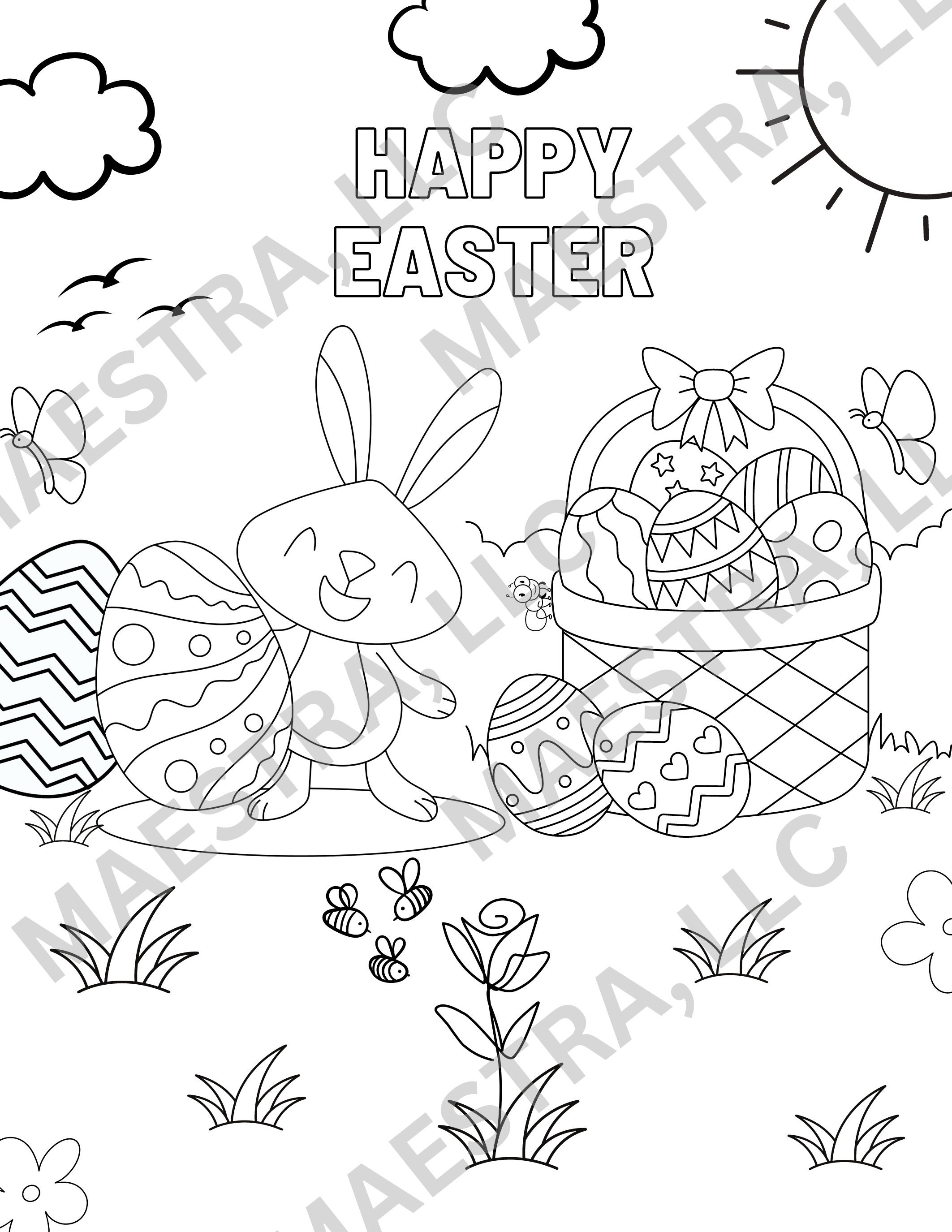 Printable Easter Coloring Pages for Kids or Adults Over 50 Activity