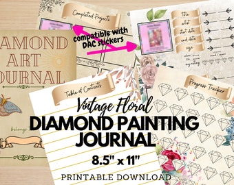 Diamond Art Journal 8.5" x 11" Vintage Floral Diamond Painting Journal Planner Scrapbook Pages Digital Printable Download Log DAC Accessory