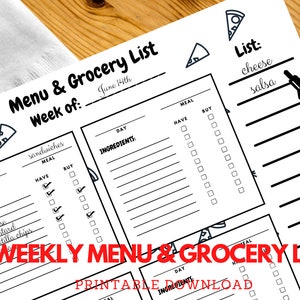 Wöchentliches Abendmenü und Einkaufsliste, Sofort druckbarer Download, Mahlzeit Einkaufsliste, Rezept Pantry Grundnahrungsmittel Liste, Zutaten, Essensplan