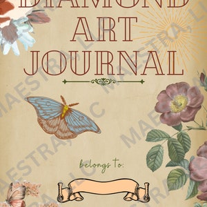 Diamond Art Journal 18,5 cm x 23,5 cm, diamantmålning med vintageblommor, planerare, scrapbooksidor, digitalt utskrivbart, nedladdningsbart, logg, DAC-tillbehör bild 2