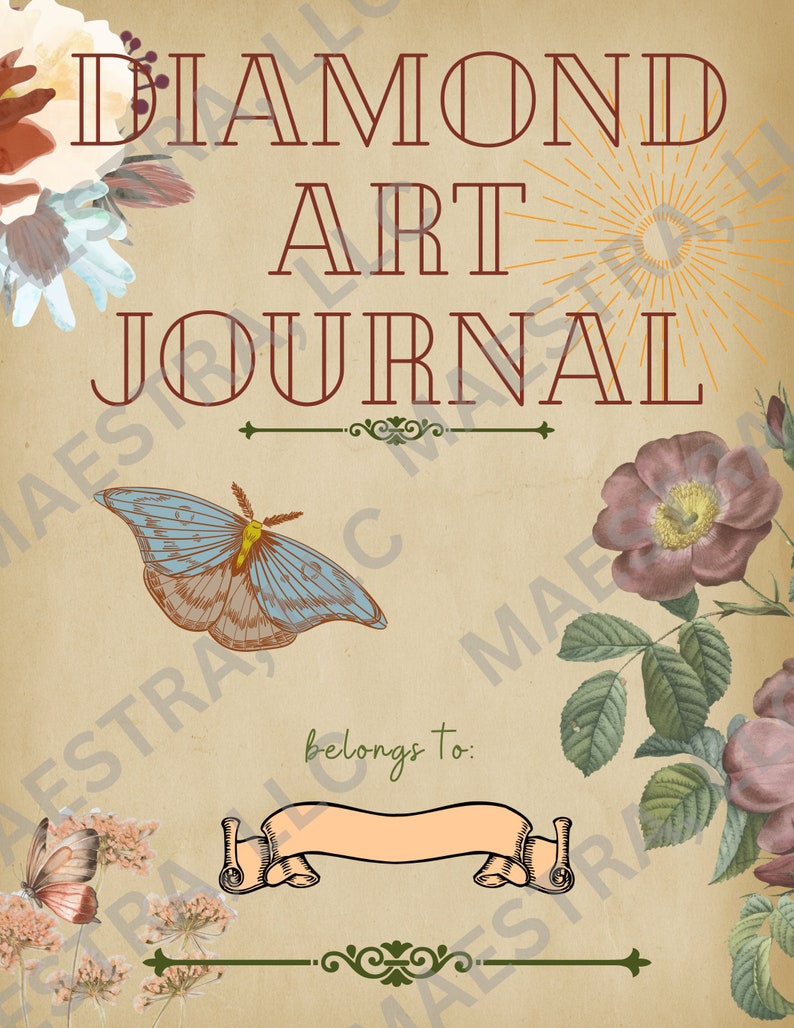 Diamond Art Journal 18,5 cm x 23,5 cm, diamantmålning med vintageblommor, planerare, scrapbooksidor, digitalt utskrivbart, nedladdningsbart, logg, DAC-tillbehör bild 2