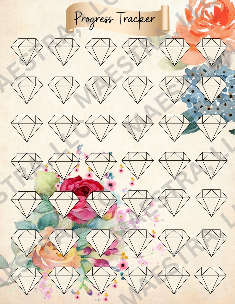 Diamond Art Journal 18,5 cm x 23,5 cm, diamantmålning med vintageblommor, planerare, scrapbooksidor, digitalt utskrivbart, nedladdningsbart, logg, DAC-tillbehör bild 6