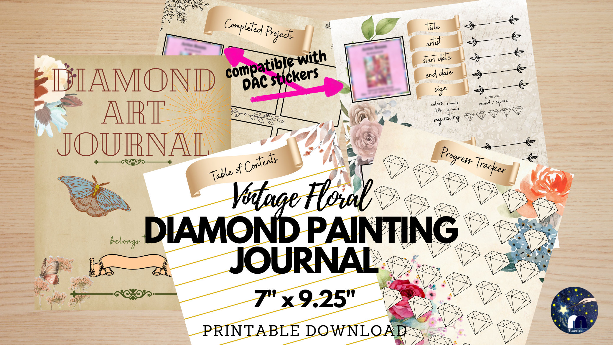 Diamond Art Journal 7 X 9.25 Vintage Floral Diamond Painting Journal  Planner Scrapbook Pages Digital Printable Download Log DAC Accessory 