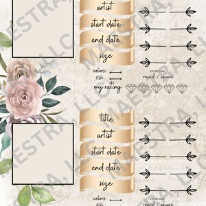 Diamond Art Journal 18,5 cm x 23,5 cm, diamantmålning med vintageblommor, planerare, scrapbooksidor, digitalt utskrivbart, nedladdningsbart, logg, DAC-tillbehör bild 4