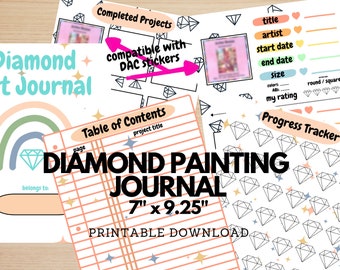 Diamond Art Journal 7" x 9,25" Diamond Painting Logg Happy Planner Kompatibla sidor Digitalt utskrivbart Nedladdningsbart Logg för Diamond Art Club