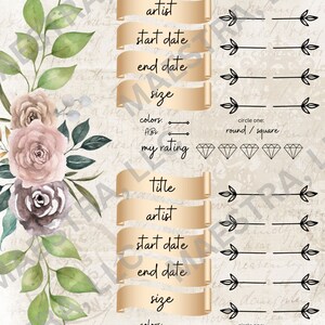 Diamond Art Journal 18,5 cm x 23,5 cm, diamantmålning med vintageblommor, planerare, scrapbooksidor, digitalt utskrivbart, nedladdningsbart, logg, DAC-tillbehör bild 5