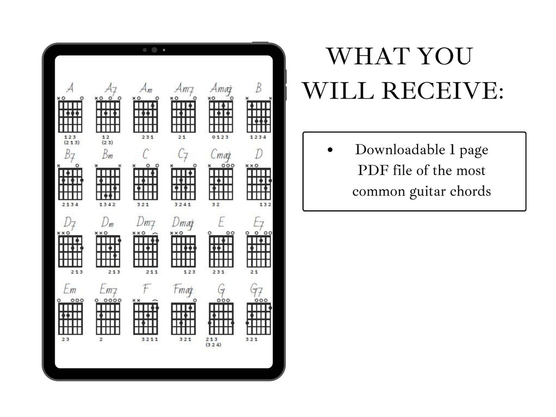 Guitar Chord Chart Guitar Tab Chords Song Key Black Guitar Chord Print