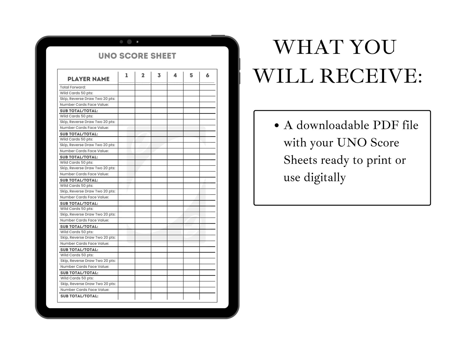 Printable Uno Score Sheet, Uno Score Sheet Template, Printable Uno