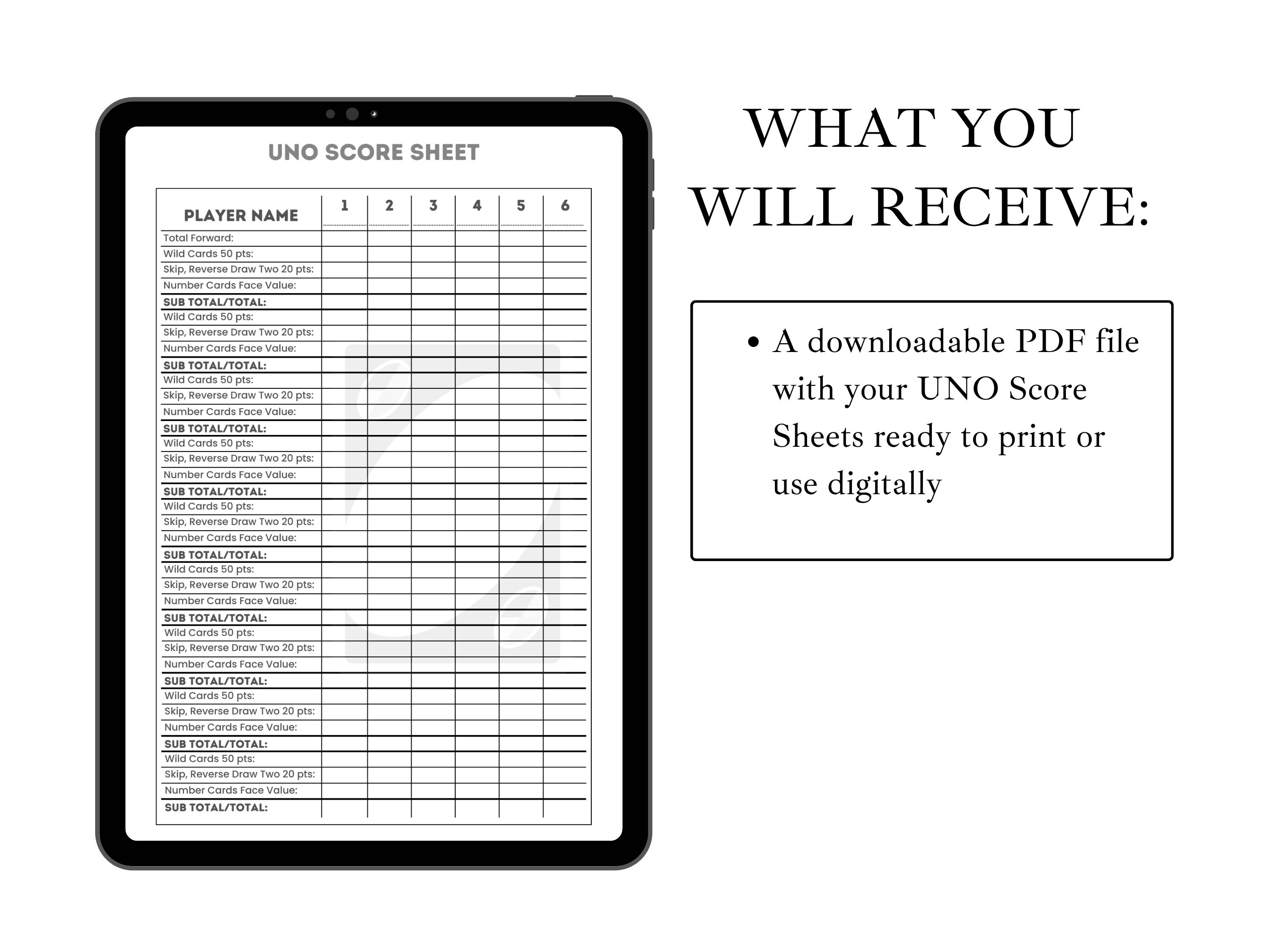 Printable Uno Score Sheet Uno Score Sheet Template Printable Etsy