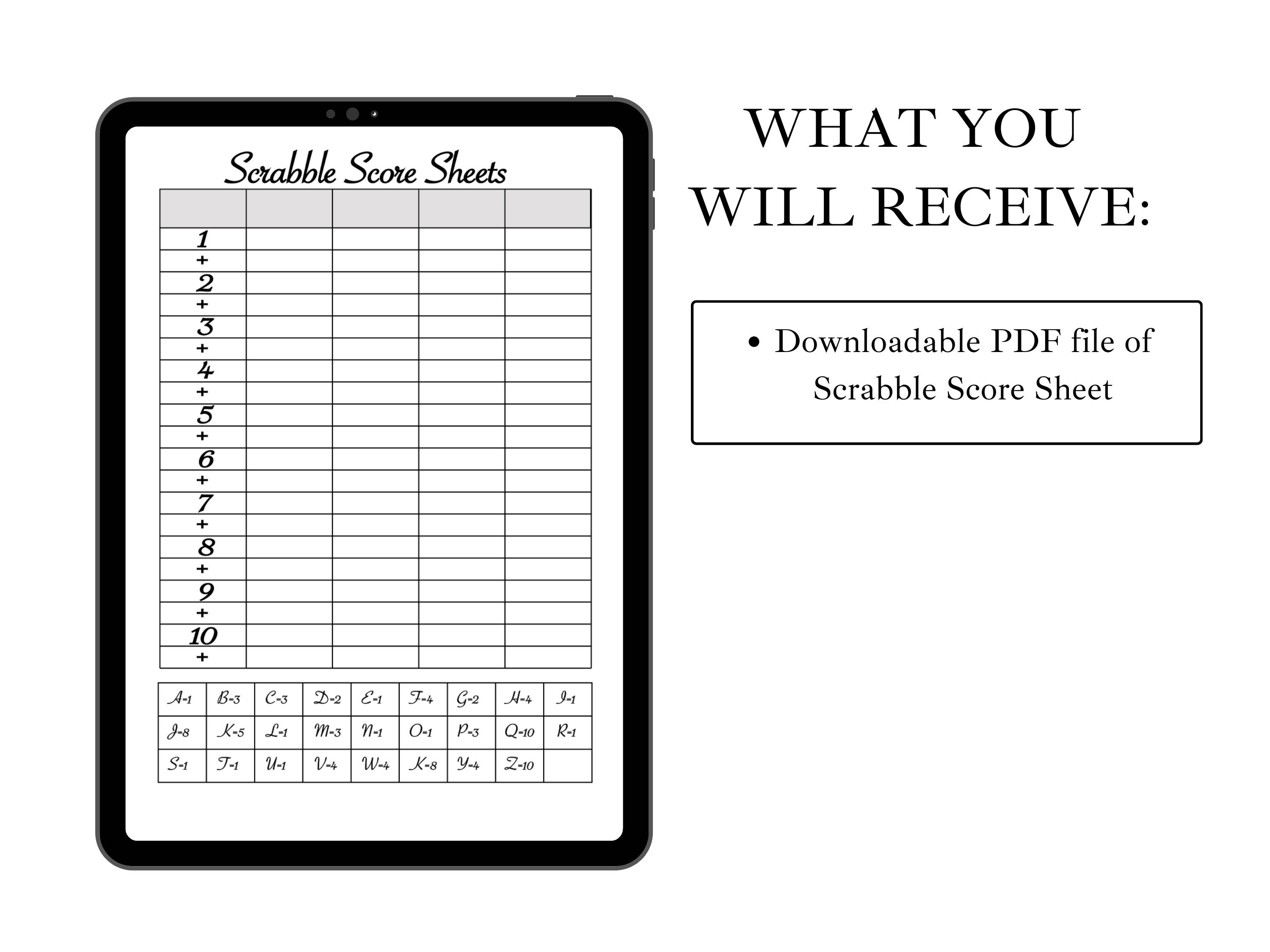 Scrabble Score Card Printable Scrabble Score Sheet Scrabble Score Pad