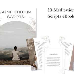 50 x Libro electrónico de guiones de meditación guiada / Paquete de guiones de atención plena / Descarga digital PDF / Comercial o personal / Transformación interior