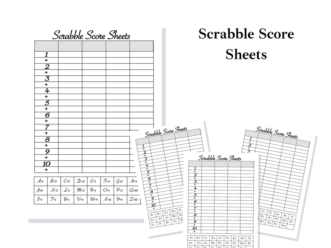 Scrabble Score Card Printable Scrabble Score Sheet Scrabble Score Pad