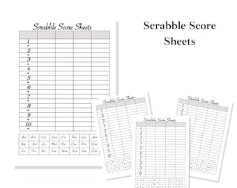 Scrabble Score Card | Scrabble Score Sheet zum Ausdrucken | Scrabble-Notenblock | Scrabble-Spiel | Scrabble Scoring | Scrabble Scorecard