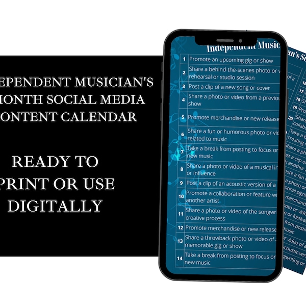 Independent Musicians Social Media Content Calendar | Indie Artists Social Content Planner | What To Post Ideas | Music Marketing Plan