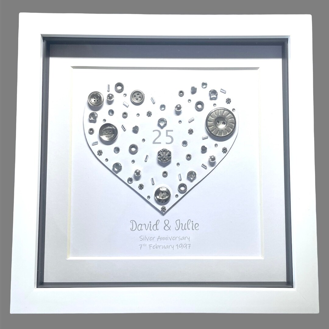 Silver Anniversary Heart Frame Real Silver Plated Pieces 25th Wedding ...