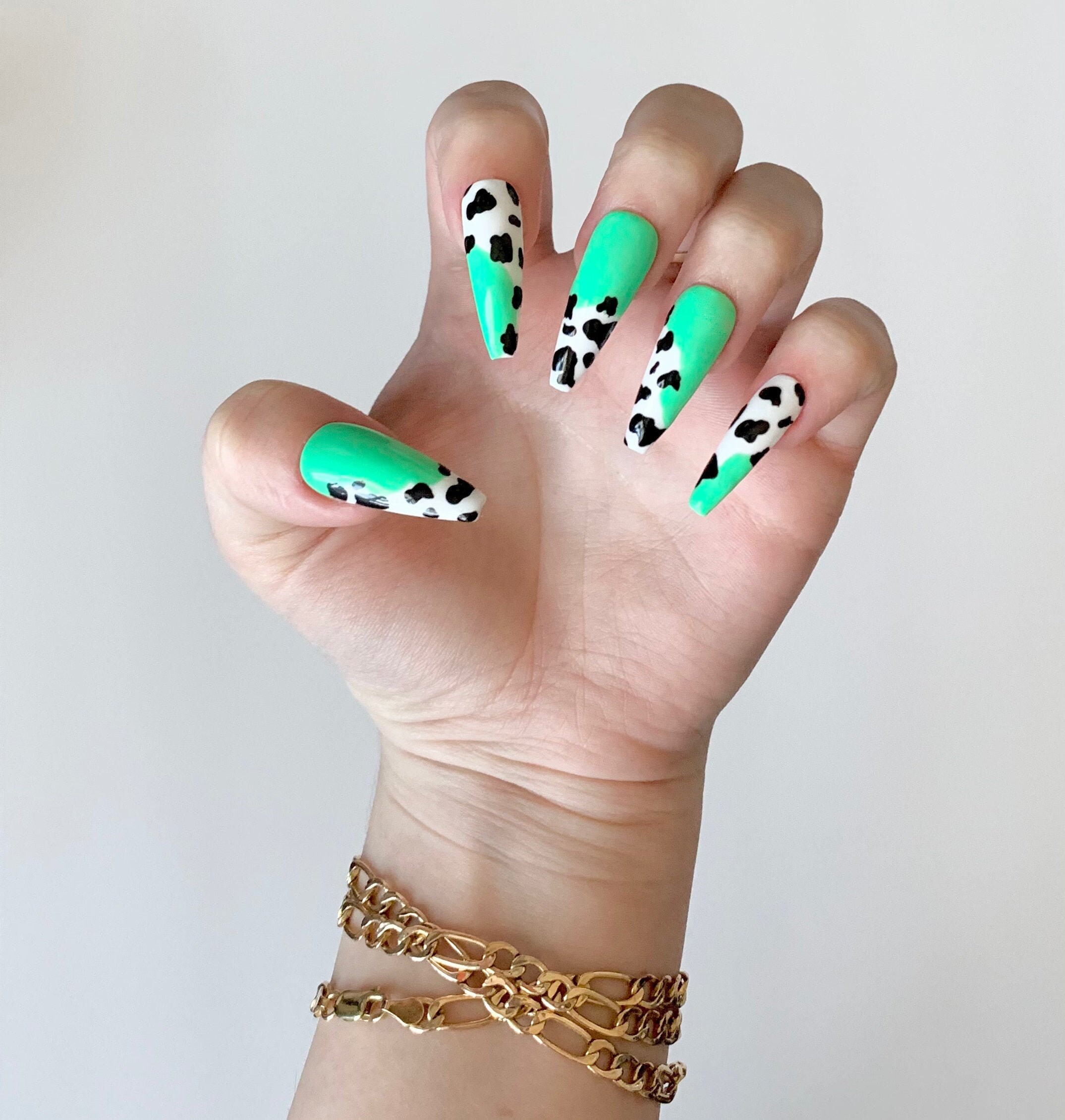 Mint Green Cow Print GelX Press On Nails Etsy
