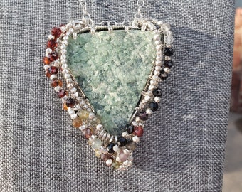 925 Sterling Silver Wire Wrapped Druzy Andradite Garnet on Matrix Pendant (with Spinel)