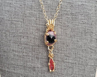 14K GF Wire Wrapped Tourmaline & Rhodonite Pendant Necklace トルマリン ロードナイト
